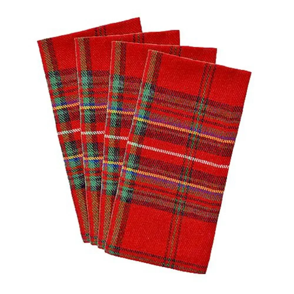 Christmas Red Plaid Fabric Napkins Country Cabin Lodge Cotton Poly Set of 4